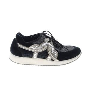 Authentic Sophia Webster Royalty Black Velvet Embellished Low Top Sneakers Sz 40